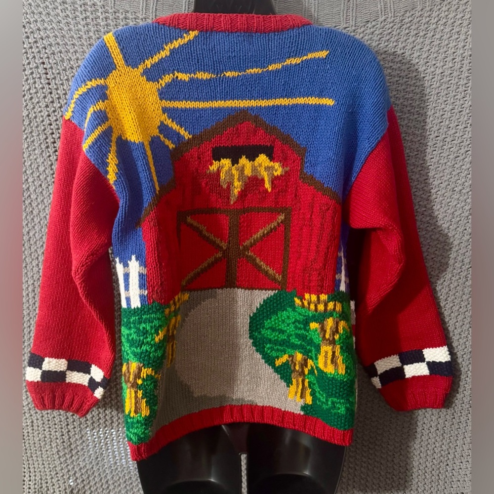 vtg Eagles Eye country farm cow teddy bear hand knit cardigan sweater Small - Picture 3 of 7